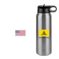 Thumbnail for Personalized Don't Tread On Me Water Bottle (30 oz) - Gadsden Flag & USA Flag - Design View