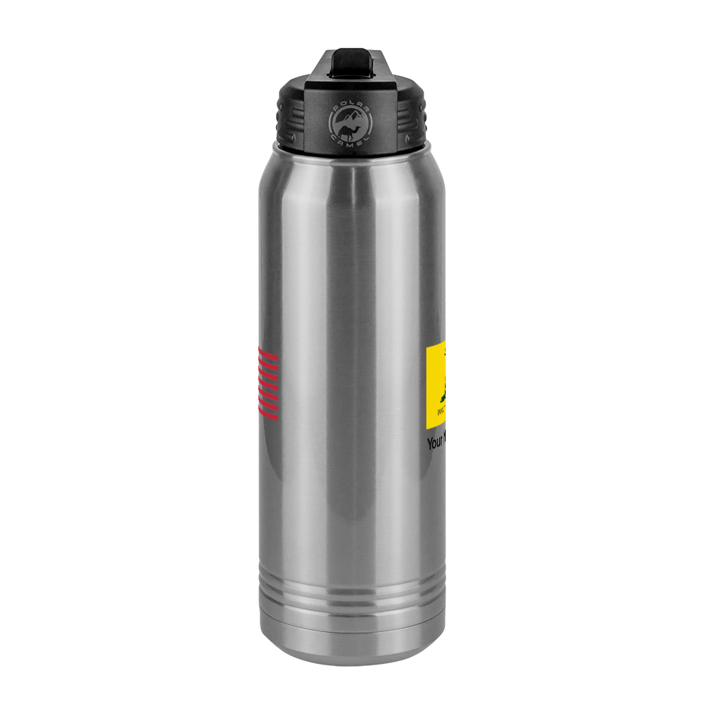 Personalized Don't Tread On Me Water Bottle (30 oz) - Gadsden Flag & USA Flag - Front View