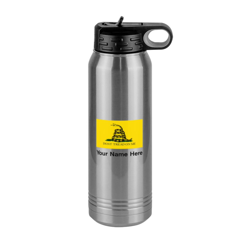 Personalized Don't Tread On Me Water Bottle (30 oz) - Gadsden Flag & USA Flag - Right View