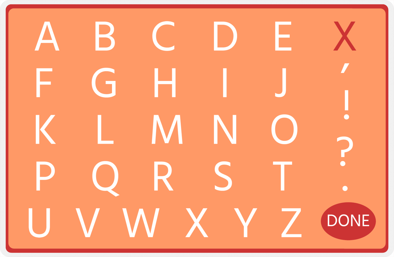 Personalized Double-Sided Autism Non-Speaking Letter & Number Board Placemat - Orange Background -  View