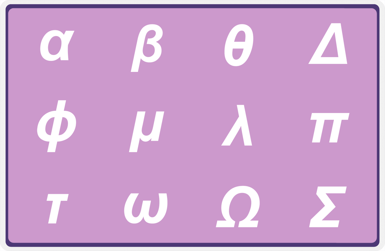 Personalized Double-Sided Autism Non-Speaking Physics Symbols & Number Board Placemat - Purple Background -  View