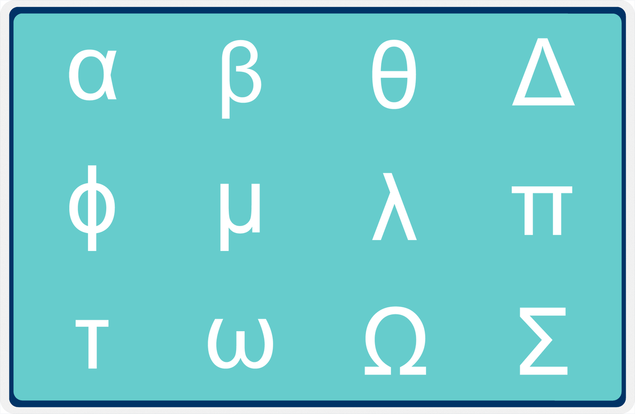 Personalized Double-Sided Autism Non-Speaking Physics Symbols & Number Board Placemat - Teal Background -  View