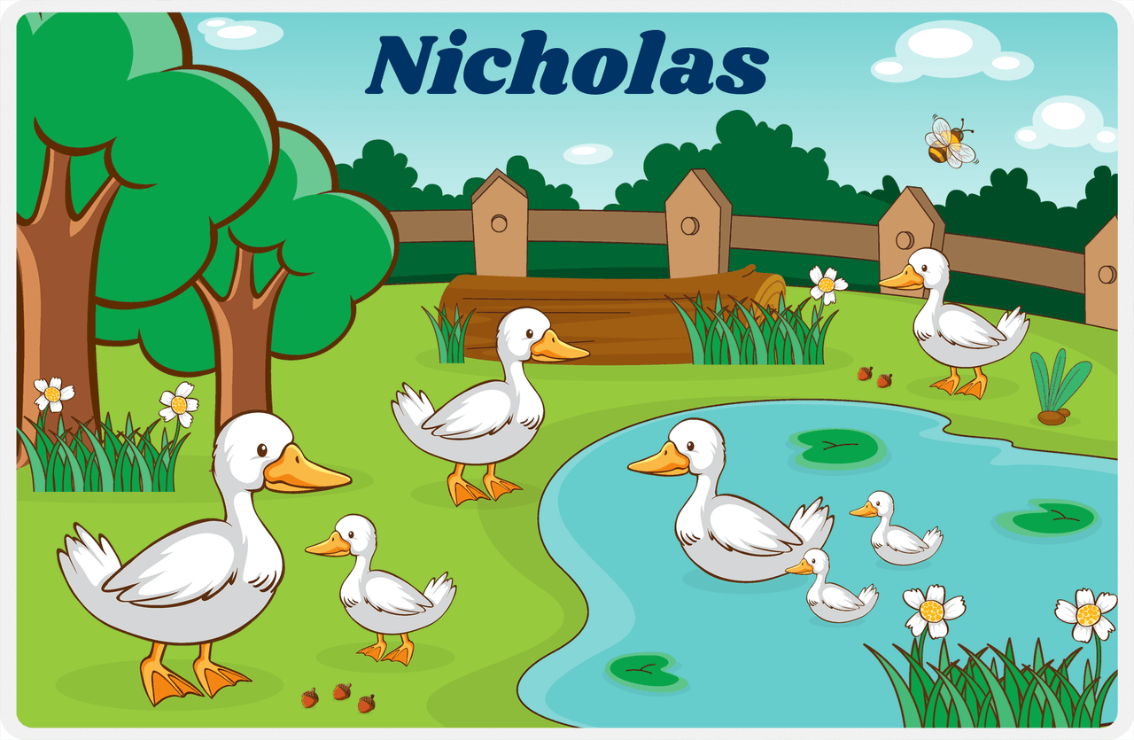 Personalized Ducks Placemat I - Duck Pond - Teal Background -  View