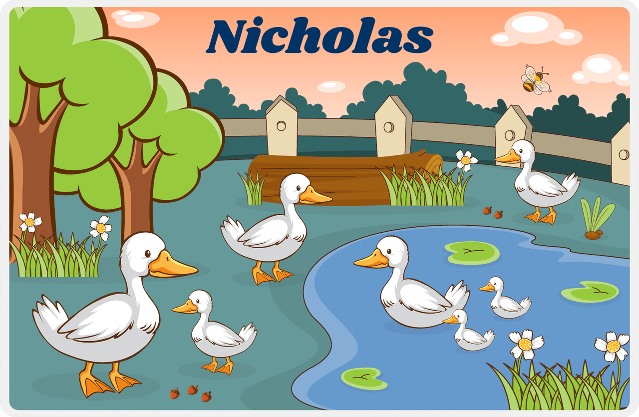 Personalized Ducks Placemat I - Duck Pond - Orange Background -  View