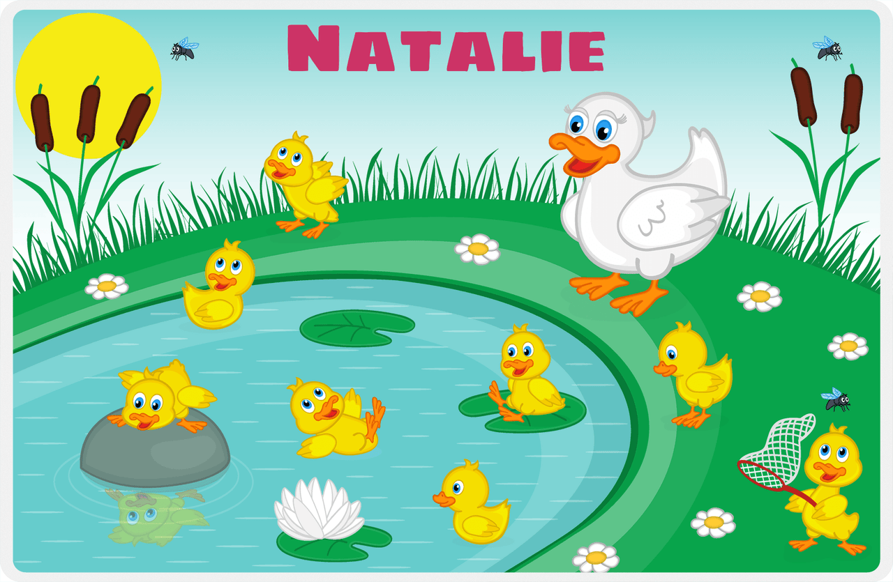 Personalized Ducks Placemat IV - Playful Pond - Teal Background -  View