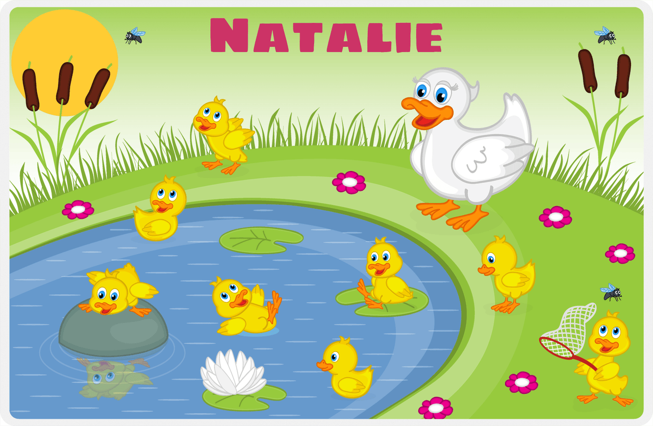 Personalized Ducks Placemat IV - Playful Pond - Green Background -  View