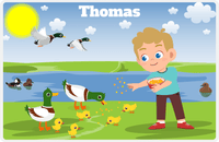 Thumbnail for Personalized Ducks Placemat V - Feeding Ducks - Blond Boy -  View