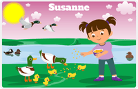 Thumbnail for Personalized Ducks Placemat VI - Feeding Ducks - Brunette Girl -  View