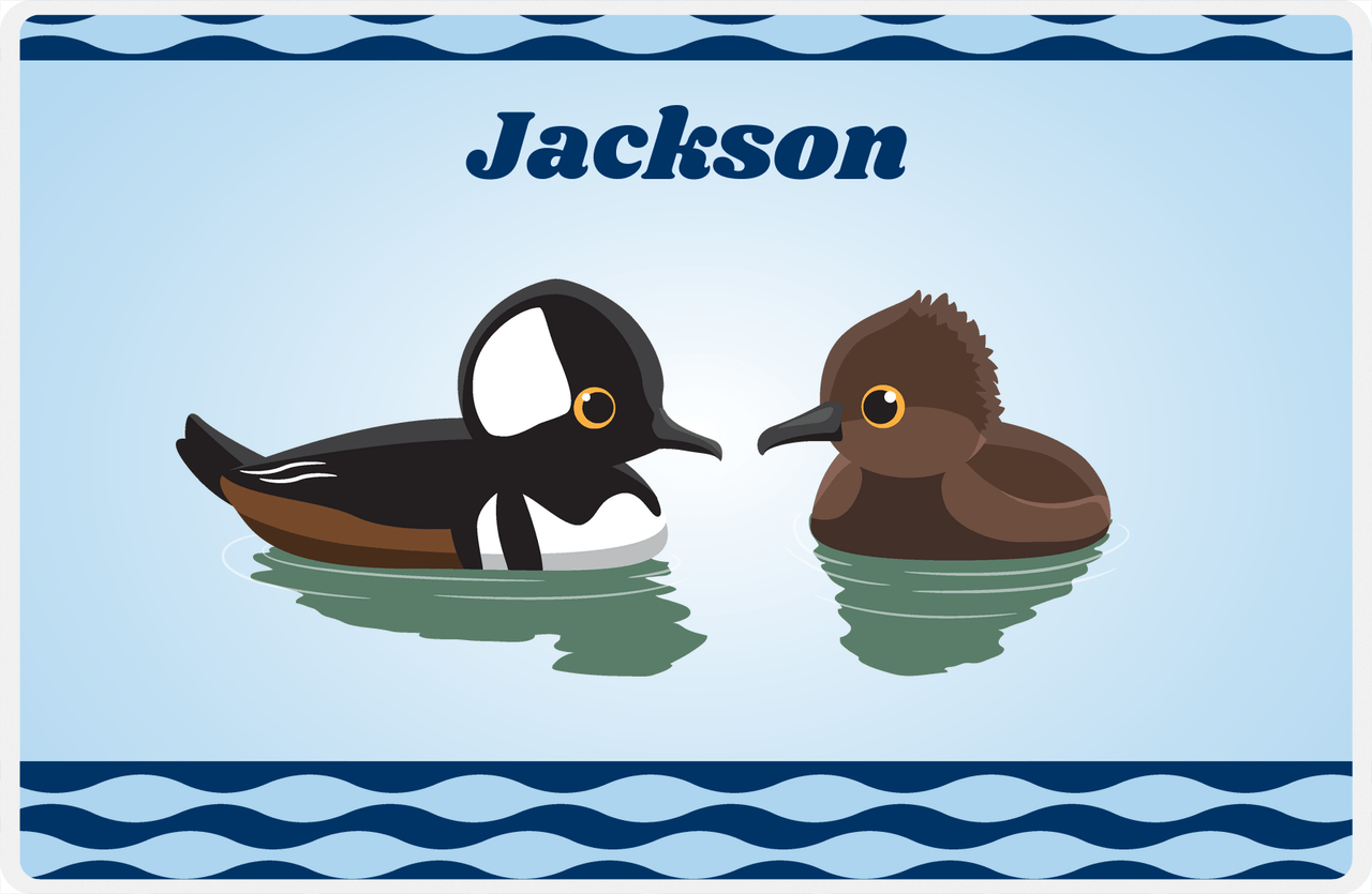 Personalized Ducks Placemat VII - Wavy Ducks - Hooded Merganser -  View