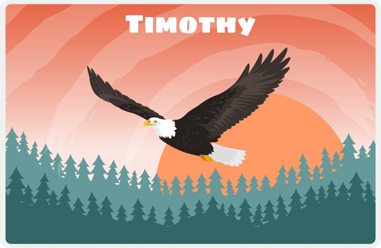 Personalized Eagles / Hawks Placemat IV - Forest Soaring - Orange Background -  View