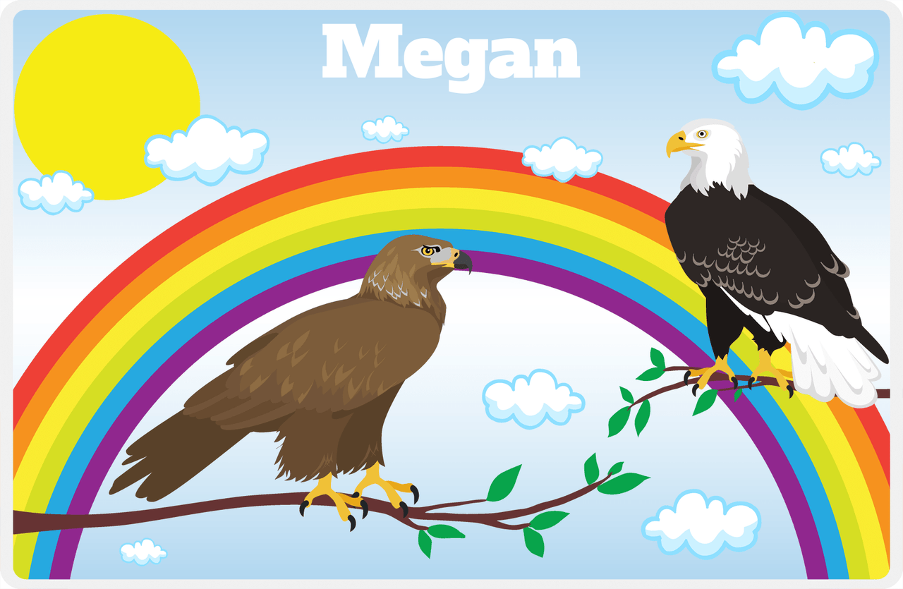 Personalized Eagles / Hawks Placemat VI - Rainbow Eagles - Blue Background -  View