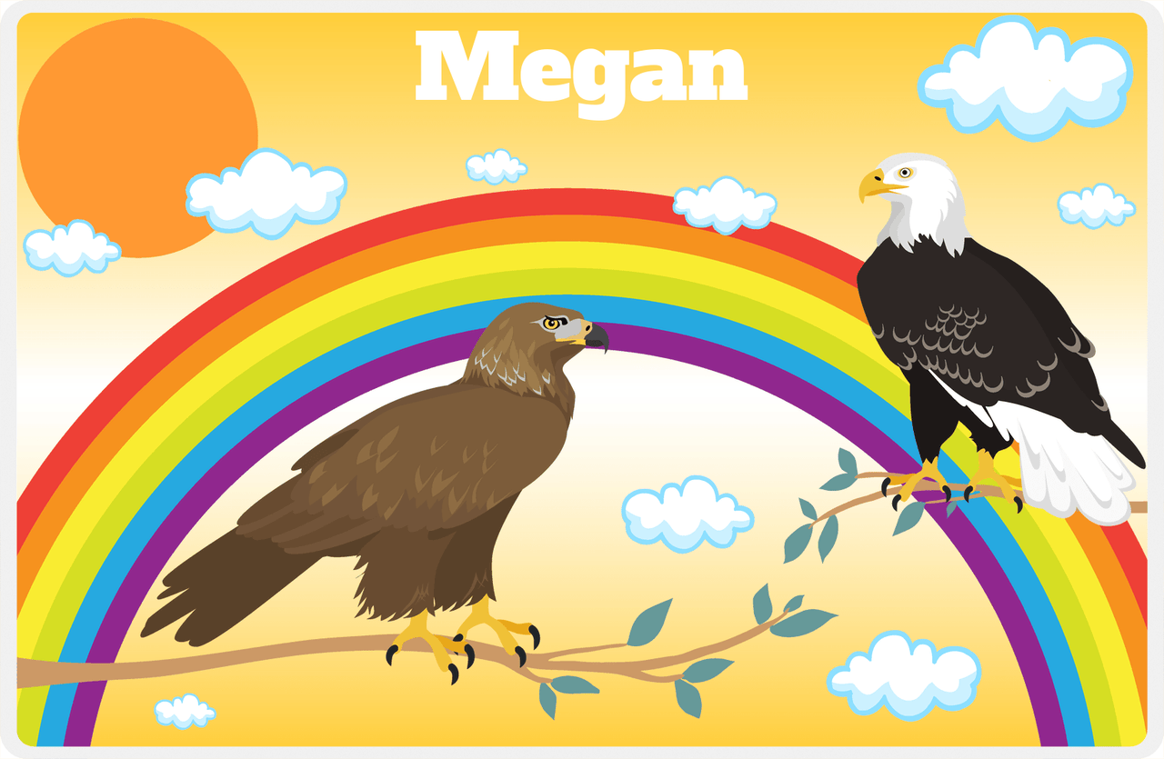 Personalized Eagles / Hawks Placemat VI - Rainbow Eagles - Yellow Background -  View