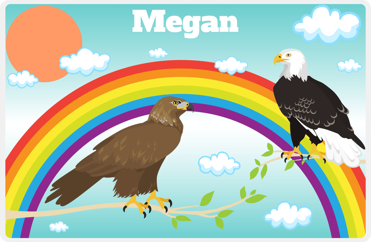 Personalized Eagles / Hawks Placemat VI - Rainbow Eagles - Teal Background -  View