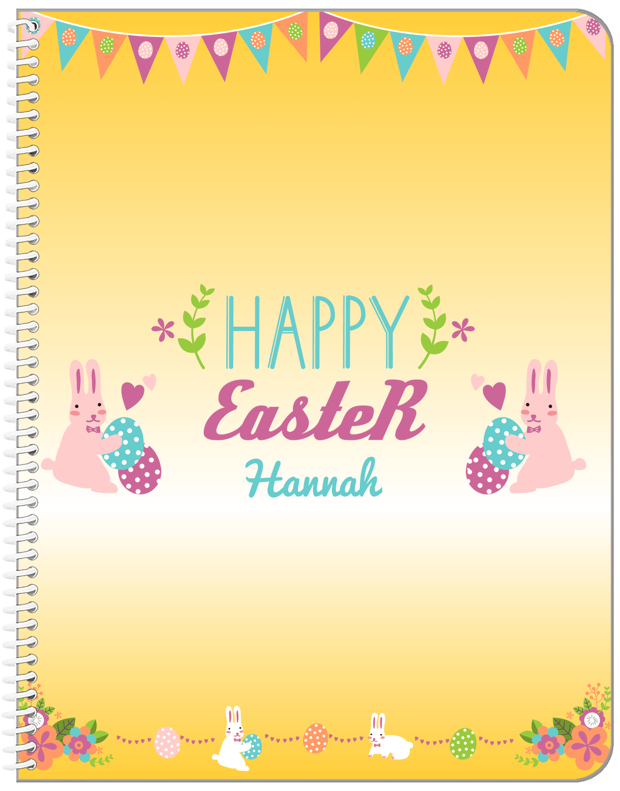 Personalized Easter Notebook II - Easter Bunny - Yellow Background - Front View