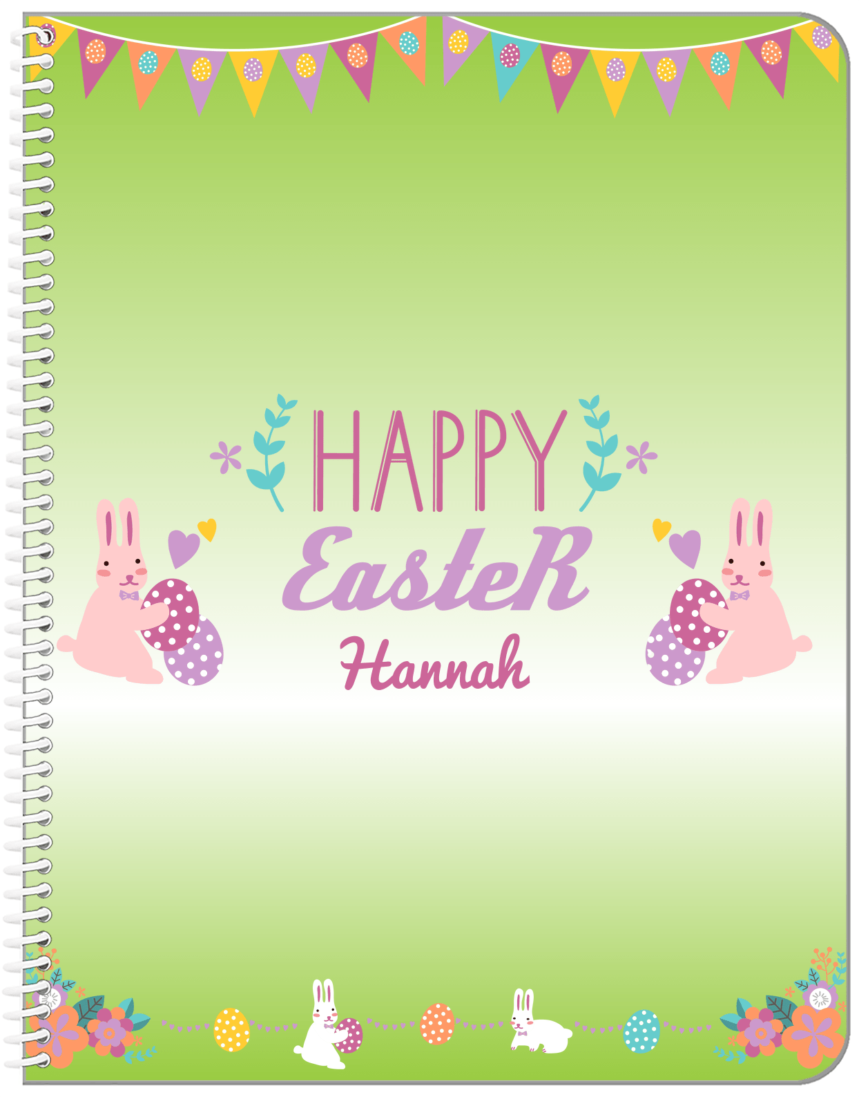 Personalized Easter Notebook II - Easter Bunny - Green Background - Front View