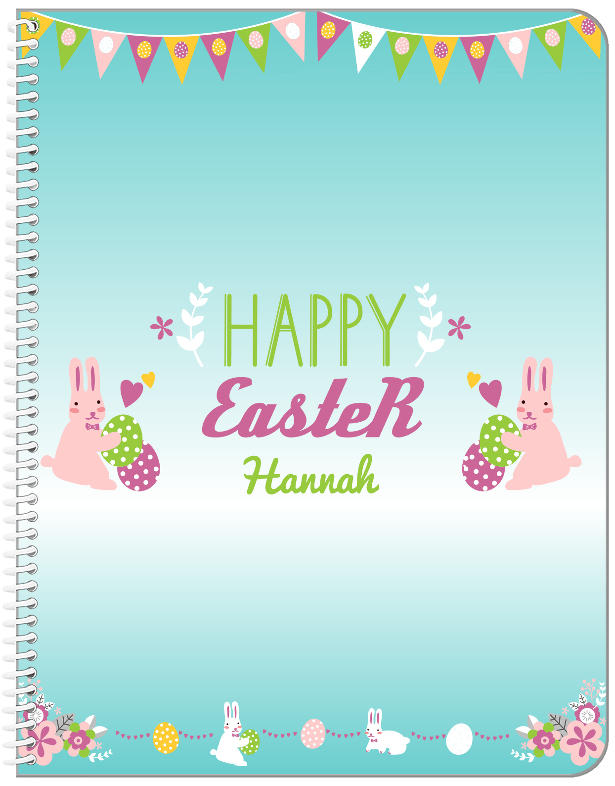 Personalized Easter Notebook II - Easter Bunny - Teal Background - Front View