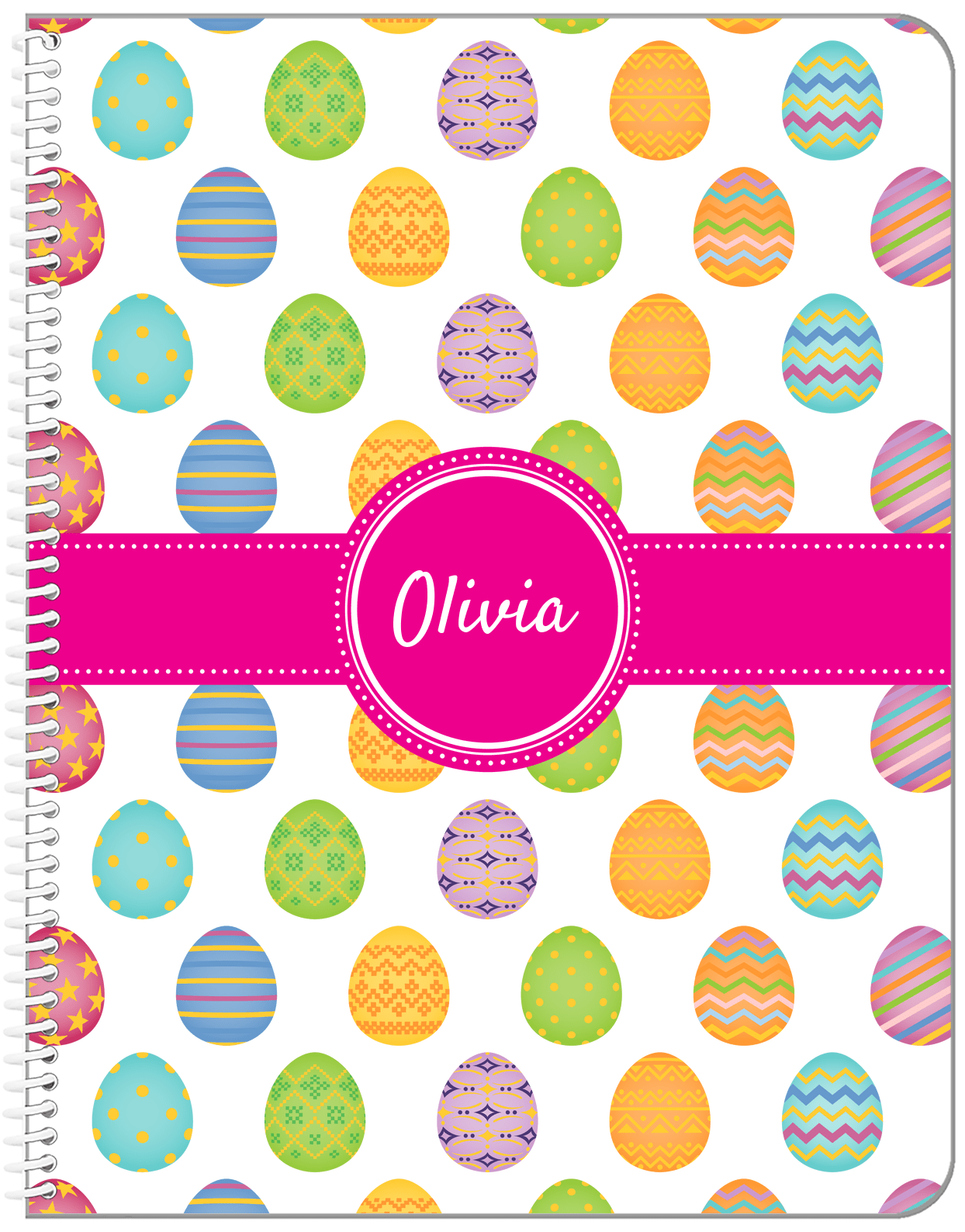 Personalized Easter Notebook IV - Easter Eggs - Circle Ribbon Nameplate - Front View