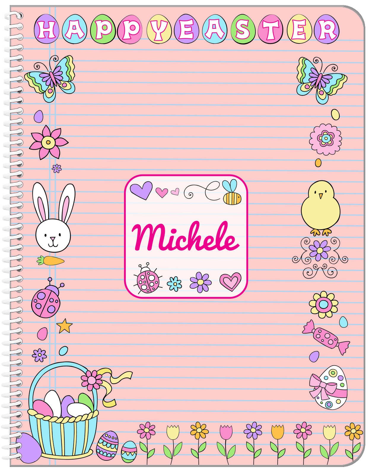 Personalized Easter Notebook VI - Easter Bliss - Pink Background - Front View