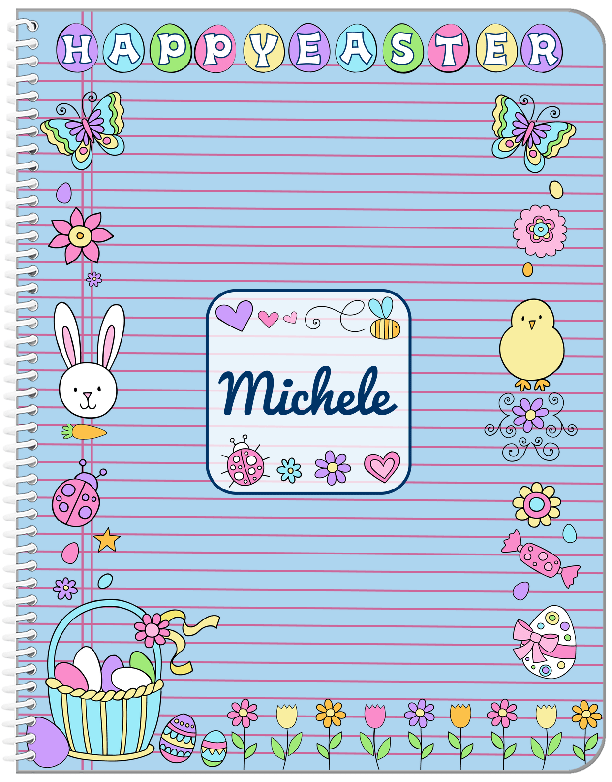 Personalized Easter Notebook VI - Easter Bliss - Blue Background - Front View