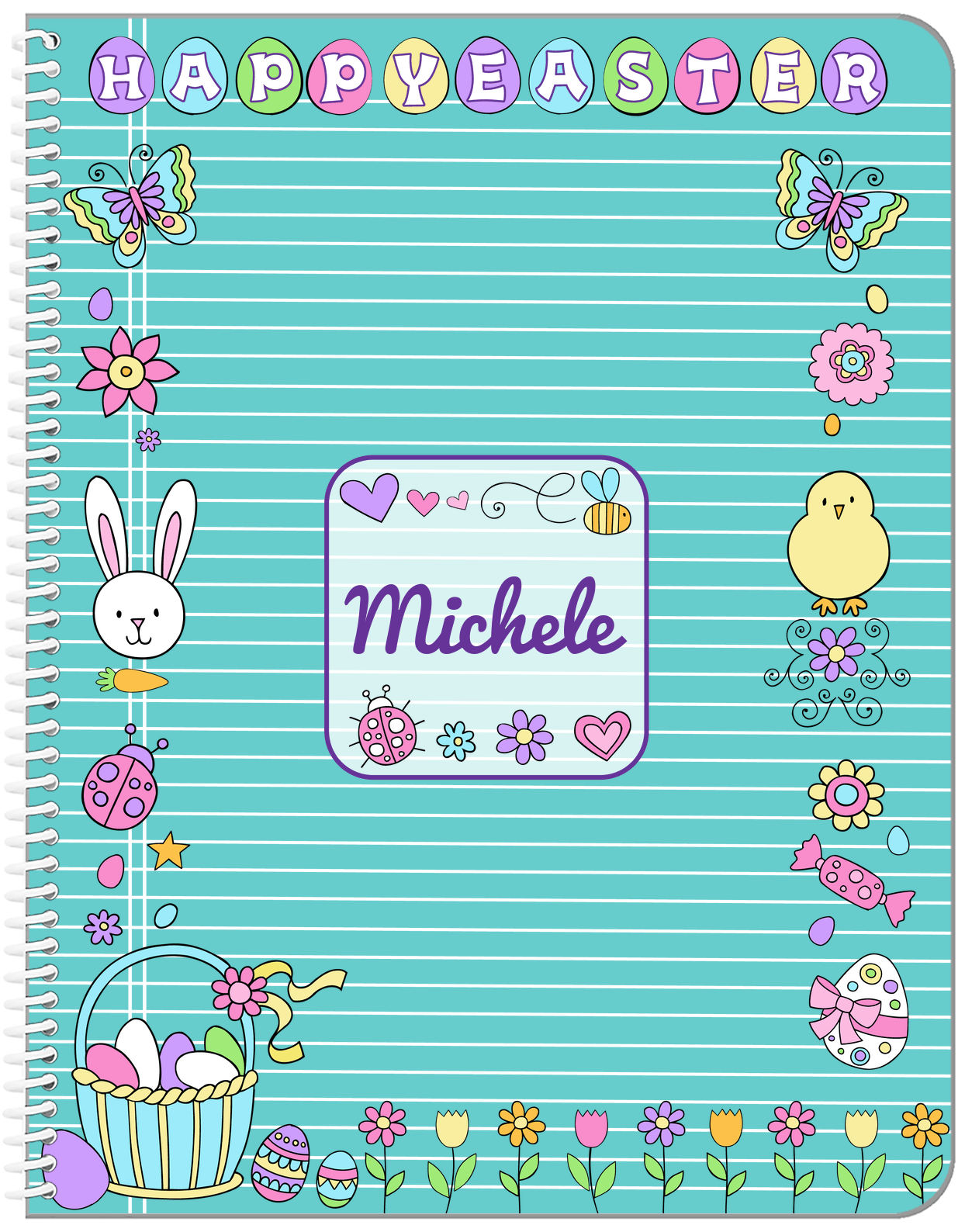 Personalized Easter Notebook VI - Easter Bliss - Teal Background - Front View