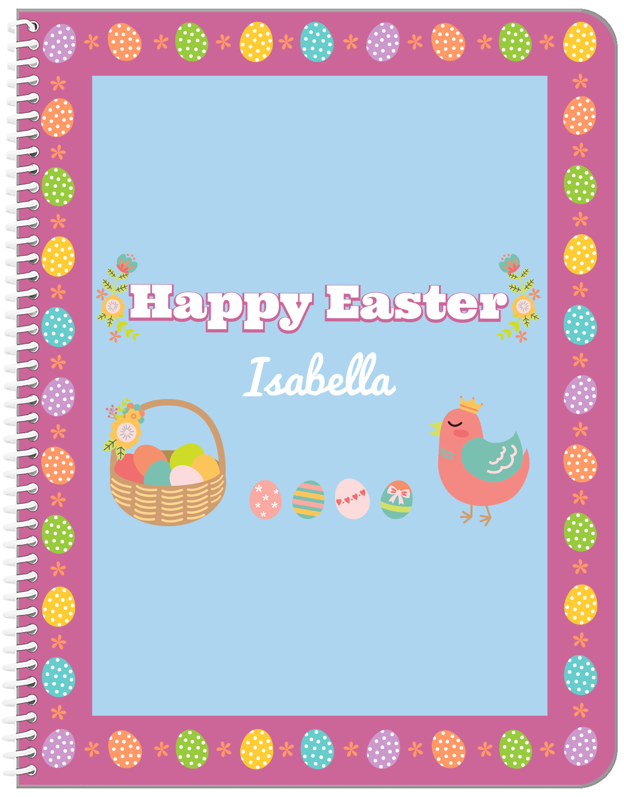 Personalized Easter Notebook VII - Easter Eggs - Blue Background - Front View