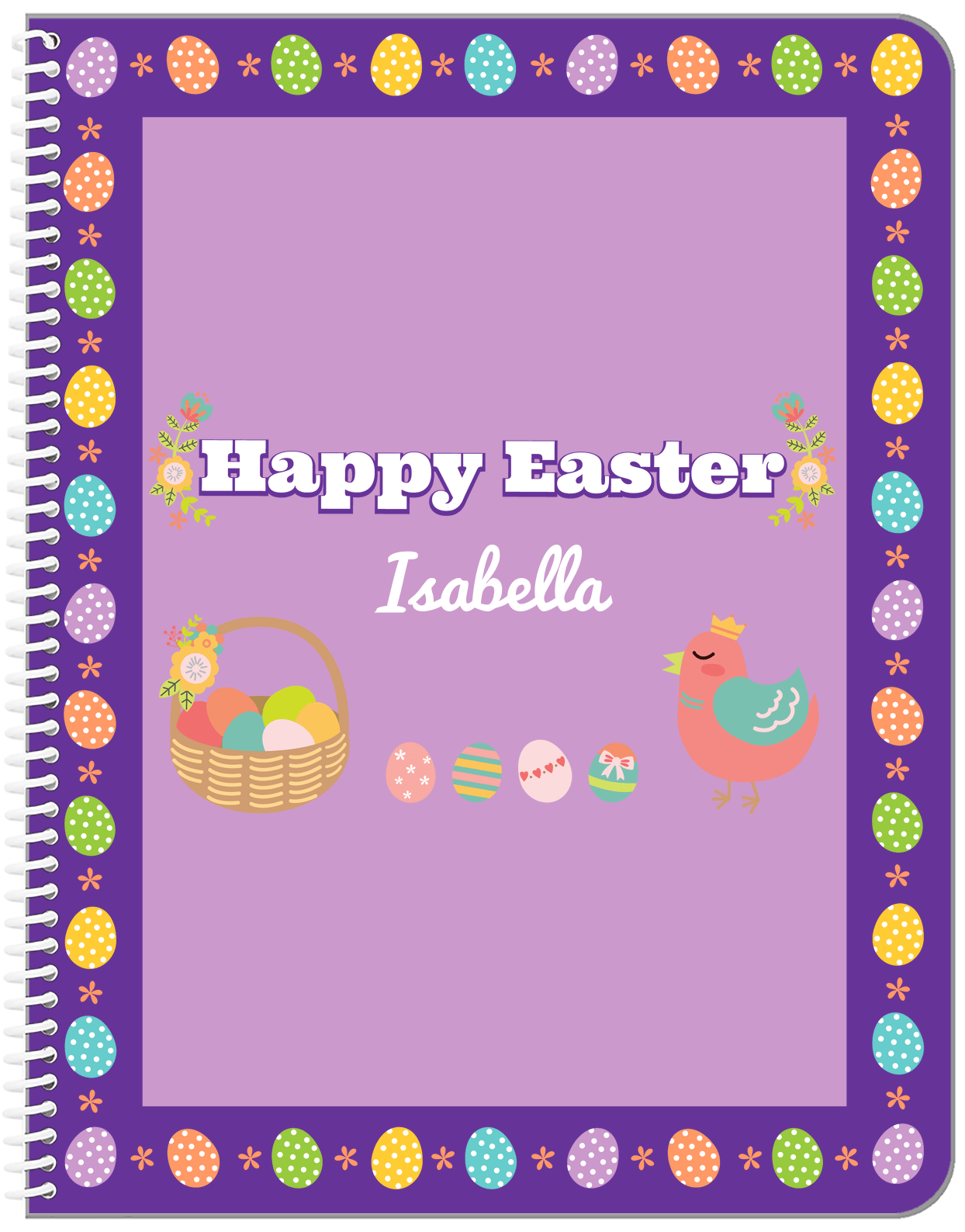 Personalized Easter Notebook VII - Easter Eggs - Purple Background - Front View