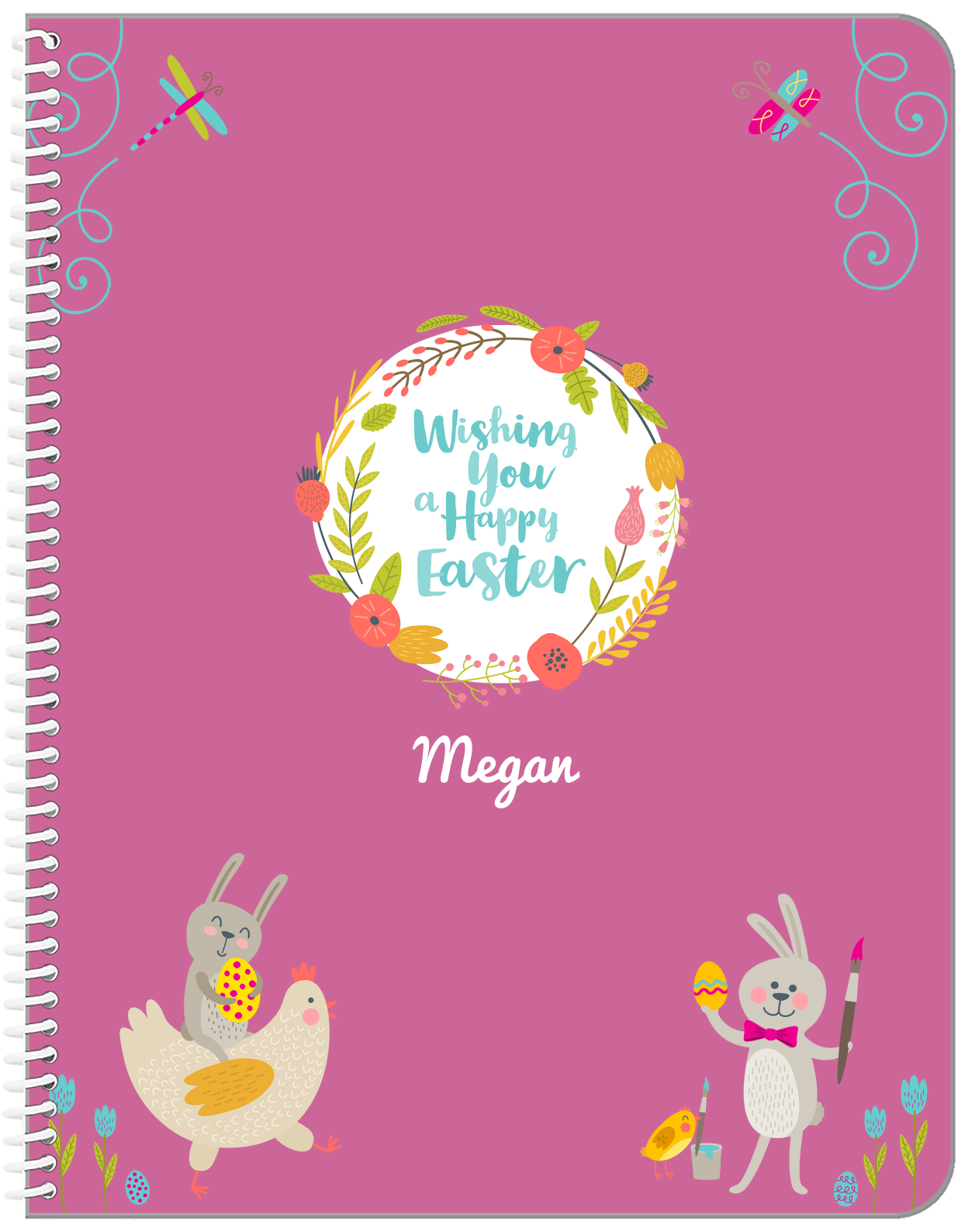 Personalized Easter Notebook VIII - Happy Easter - Pink Background - Front View