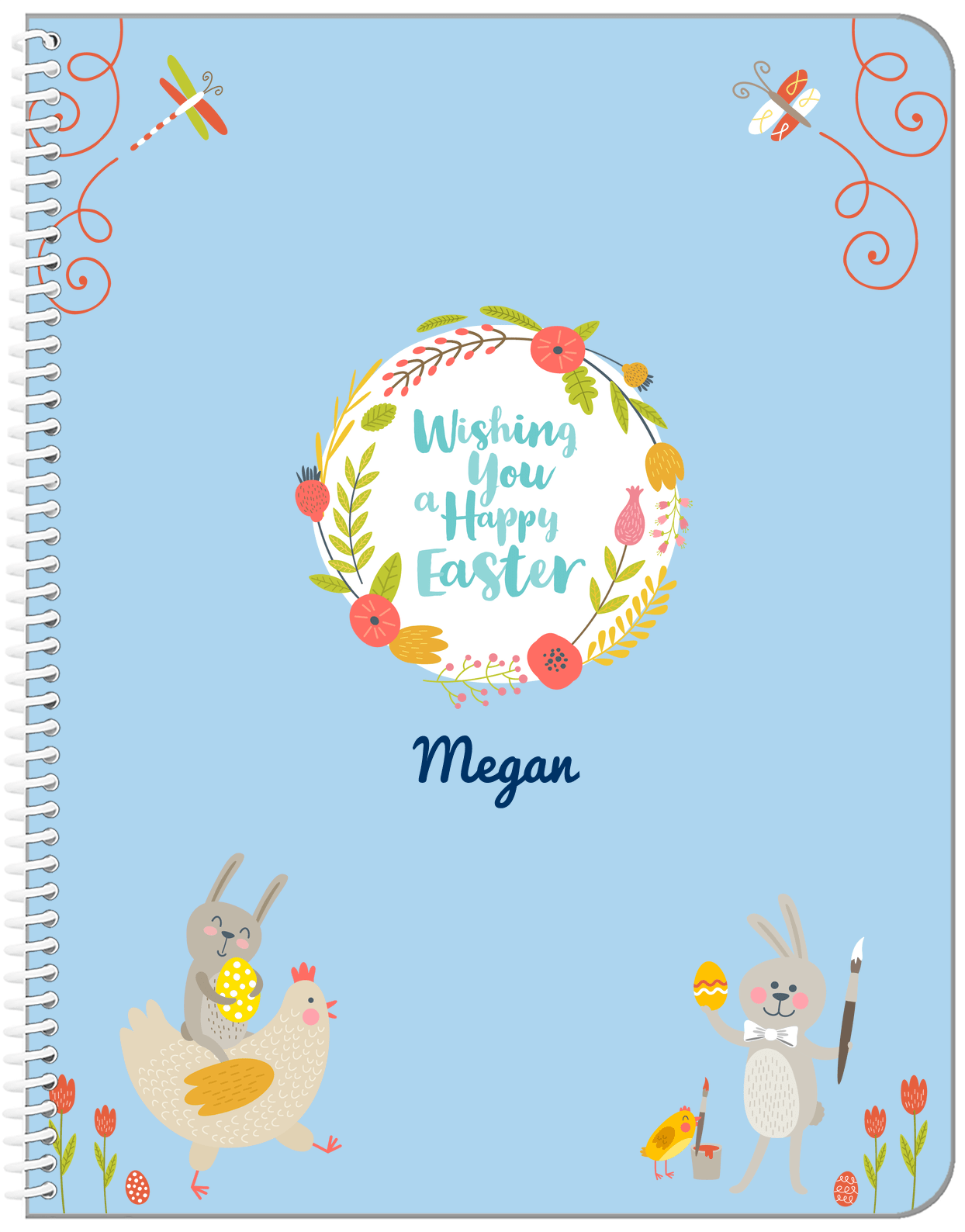 Personalized Easter Notebook VIII - Happy Easter - Blue Background - Front View