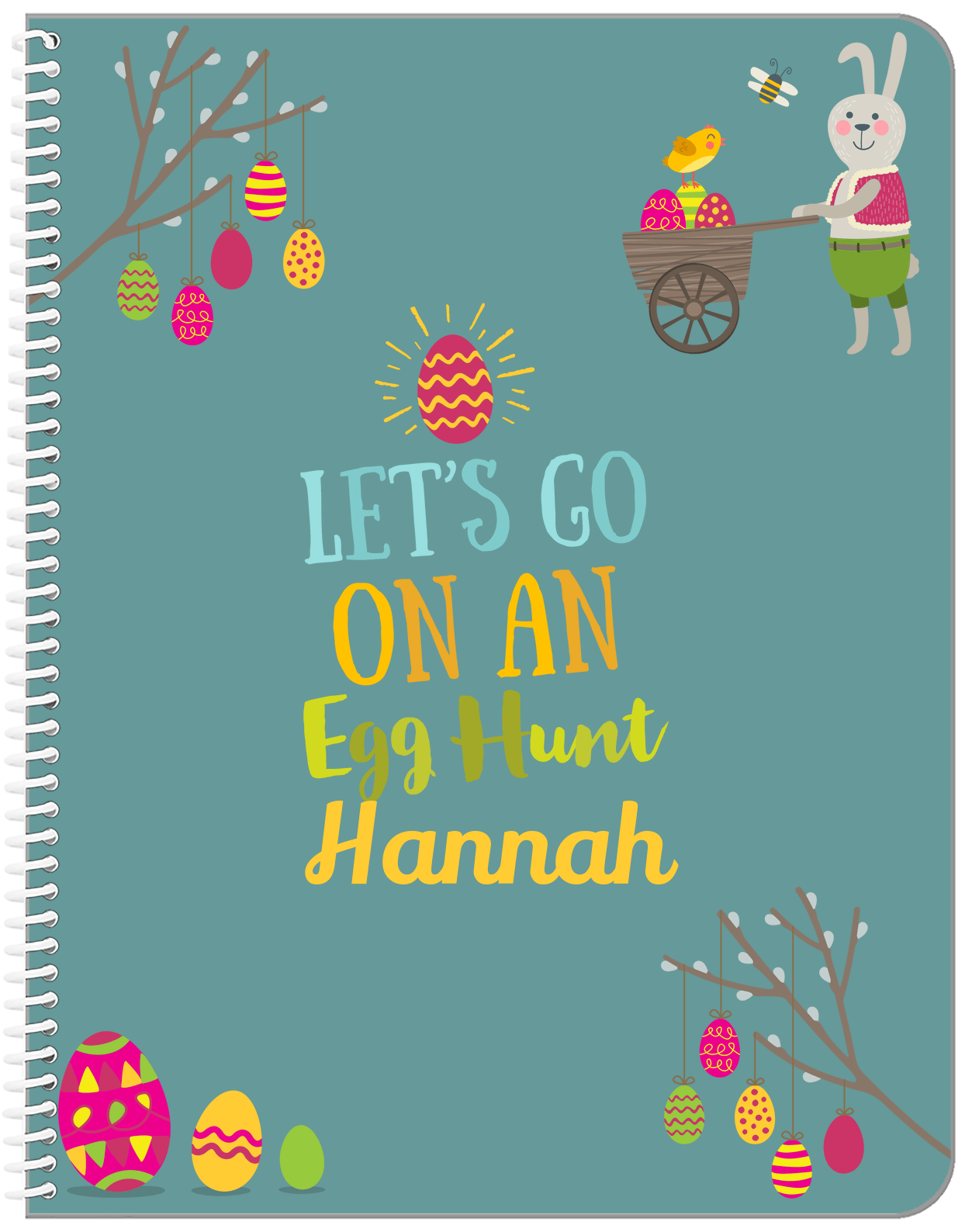 Personalized Easter Notebook IX - Egg Hunt - Teal Background - Front View
