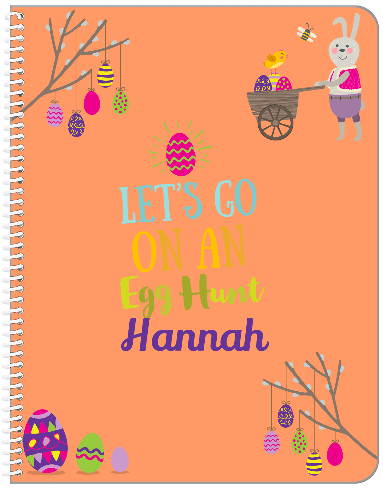 Personalized Easter Notebook IX - Egg Hunt - Orange Background - Front View