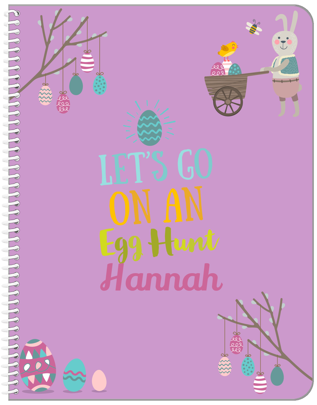 Personalized Easter Notebook IX - Egg Hunt - Purple Background - Front View