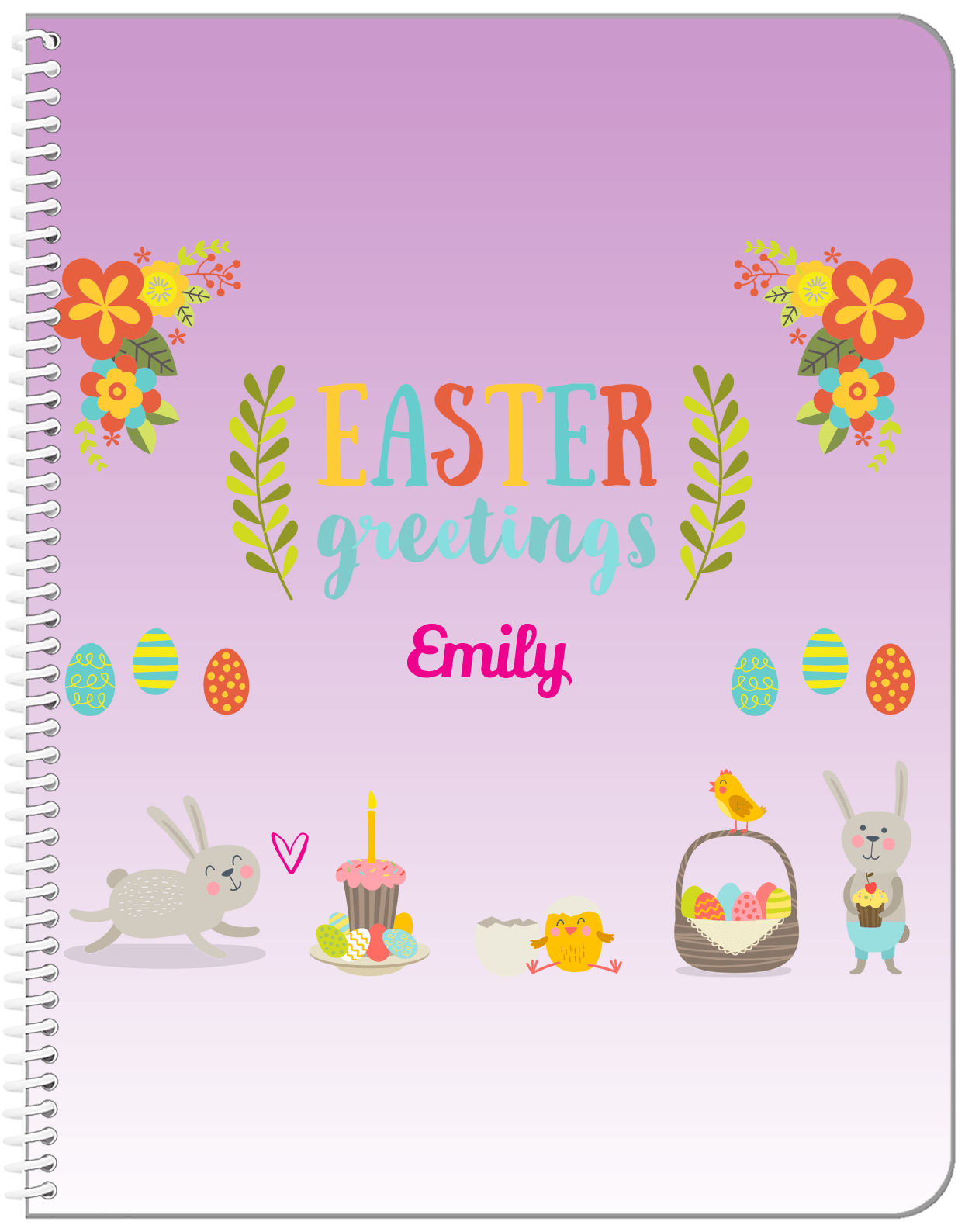 Personalized Easter Notebook X - Easter Greetings - Purple Background - Front View