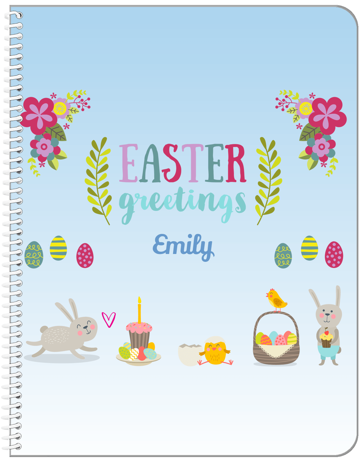 Personalized Easter Notebook X - Easter Greetings - Blue Background - Front View