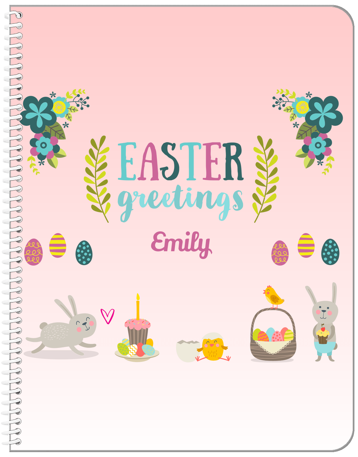 Personalized Easter Notebook X - Easter Greetings - Pink Background - Front View