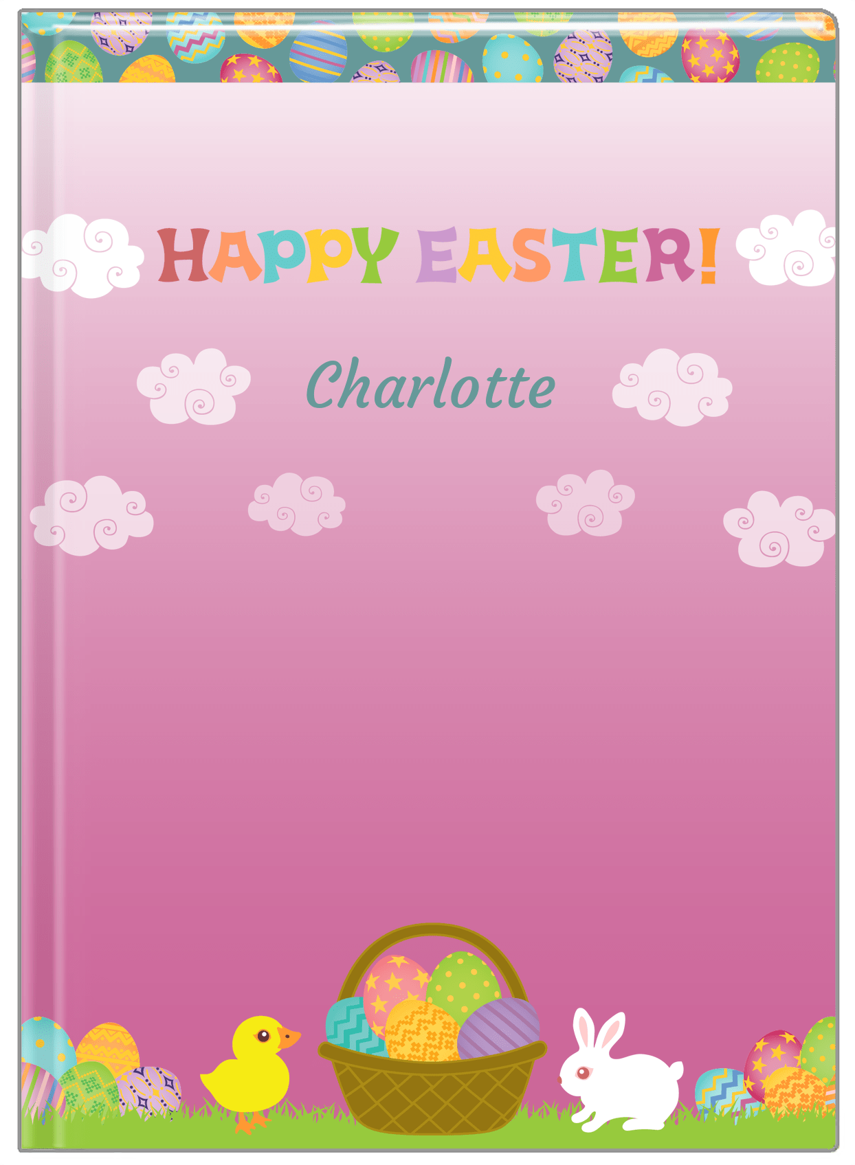 Personalized Easter Journal V - Easter Basket - Pink Background - Front View