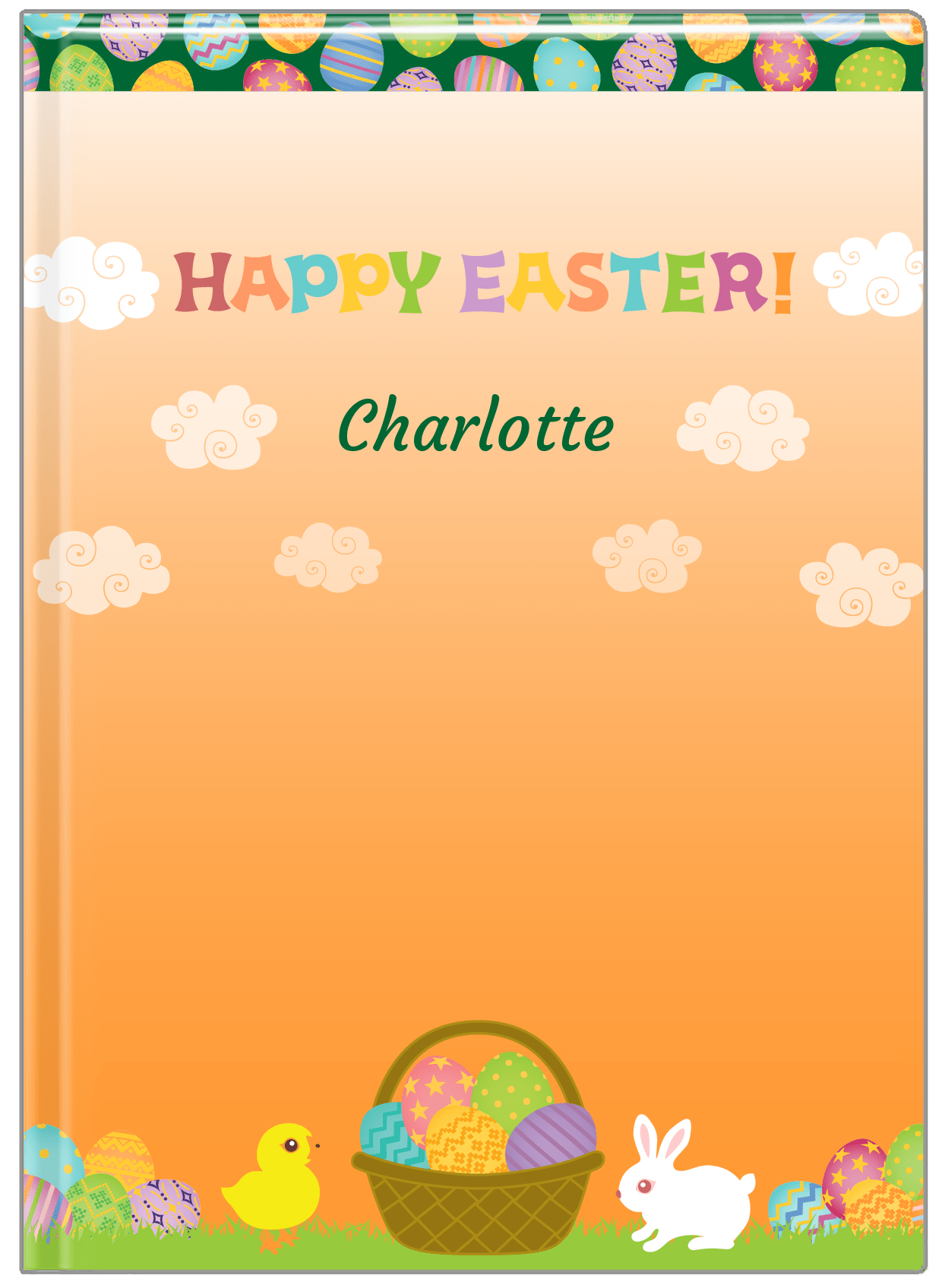 Personalized Easter Journal V - Easter Basket - Orange Background - Front View