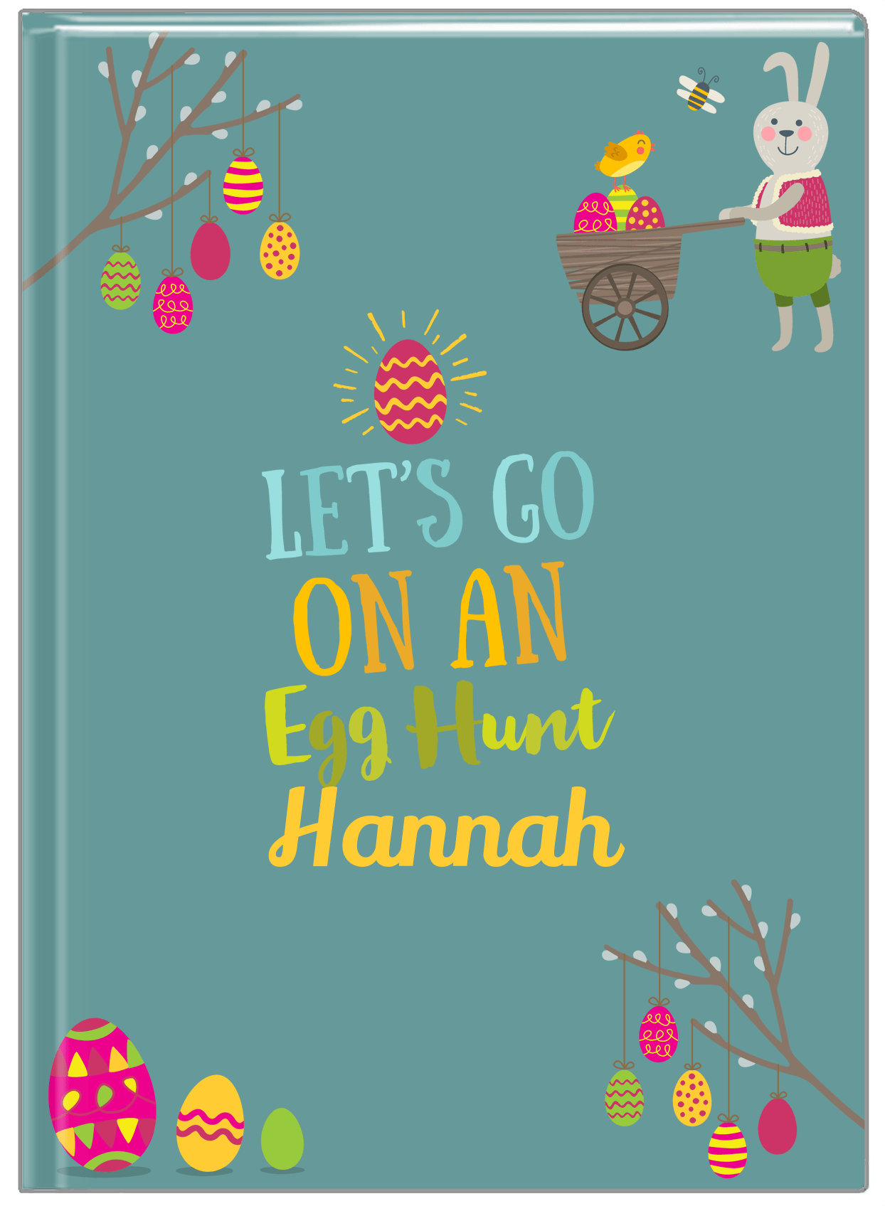 Personalized Easter Journal IX - Egg Hunt - Teal Background - Front View