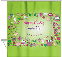 Thumbnail for Personalized Easter Shower Curtain I - Easter Doodle - Green Background - Hanging View