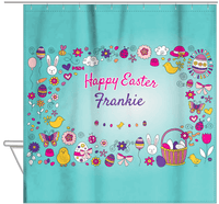 Thumbnail for Personalized Easter Shower Curtain I - Easter Doodle - Teal Background - Hanging View