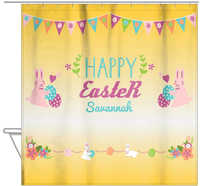 Thumbnail for Personalized Easter Shower Curtain II - Easter Bunny - Yellow Background - Hanging View