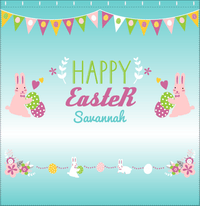 Thumbnail for Personalized Easter Shower Curtain II - Easter Bunny - Teal Background - Decorate View