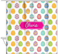 Thumbnail for Personalized Easter Shower Curtain IV - Egg Pattern - Decorative Rectangle Nameplate - Hanging View