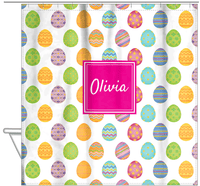 Thumbnail for Personalized Easter Shower Curtain IV - Egg Pattern - Square Nameplate - Hanging View