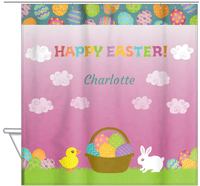 Thumbnail for Personalized Easter Shower Curtain V - Easter Basket - Pink Background - Hanging View