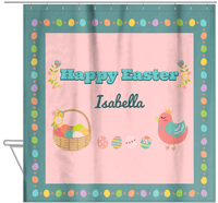 Thumbnail for Personalized Easter Shower Curtain VII - Easter Eggs - Teal Background - Hanging View