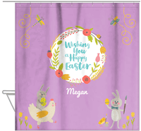 Thumbnail for Personalized Easter Shower Curtain VIII - Happy Easter - Purple Background - Hanging View