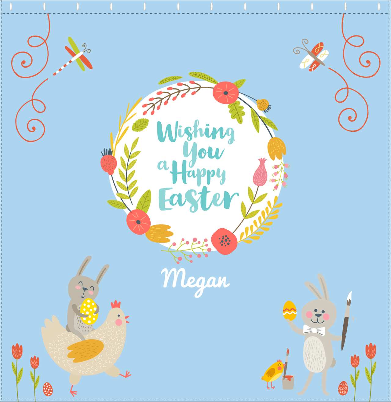 Personalized Easter Shower Curtain VIII - Happy Easter - Blue Background - Decorate View