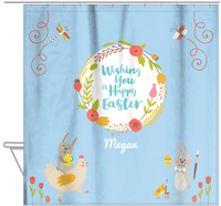 Thumbnail for Personalized Easter Shower Curtain VIII - Happy Easter - Blue Background - Hanging View
