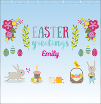 Thumbnail for Personalized Easter Shower Curtain X - Easter Greetings - Blue Background - Decorate View