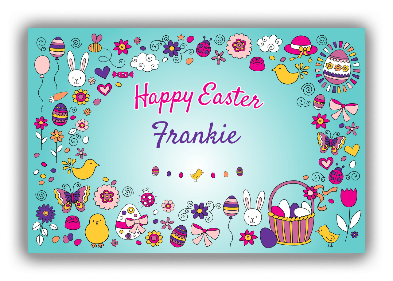 Personalized Easter Canvas Wrap & Photo Print I - Easter Doodle - Teal Background - Front View